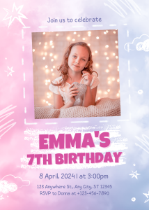 Birthday Sweet Pink Watercolor 7th Birthday Invitation for Celebrating Little Ones Sophisticated Celebration E-Card