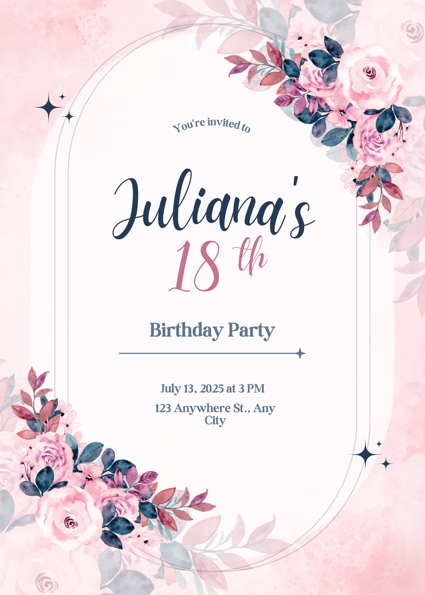 Floral Best Pink and Blue Floral 18th Birthday Invitation for Celebrating Milestones Luxury Celebration Invite