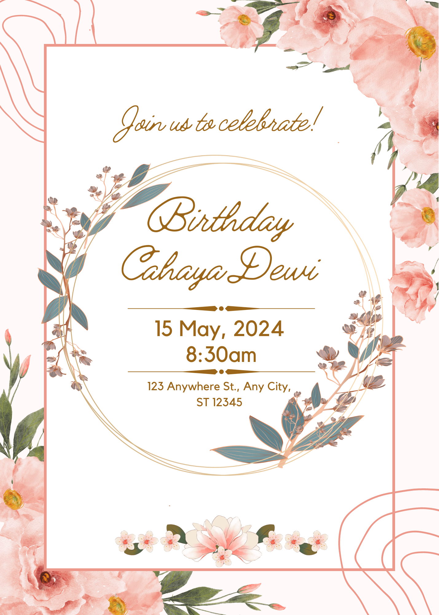 Elegant Pink and Green Elegant Birthday Party Invitation for All Ages Modern Party Invitation