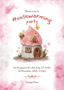 Elegant Pink and White Floral Watercolor Housewarming Party Invitation Elegant Digital Invitation