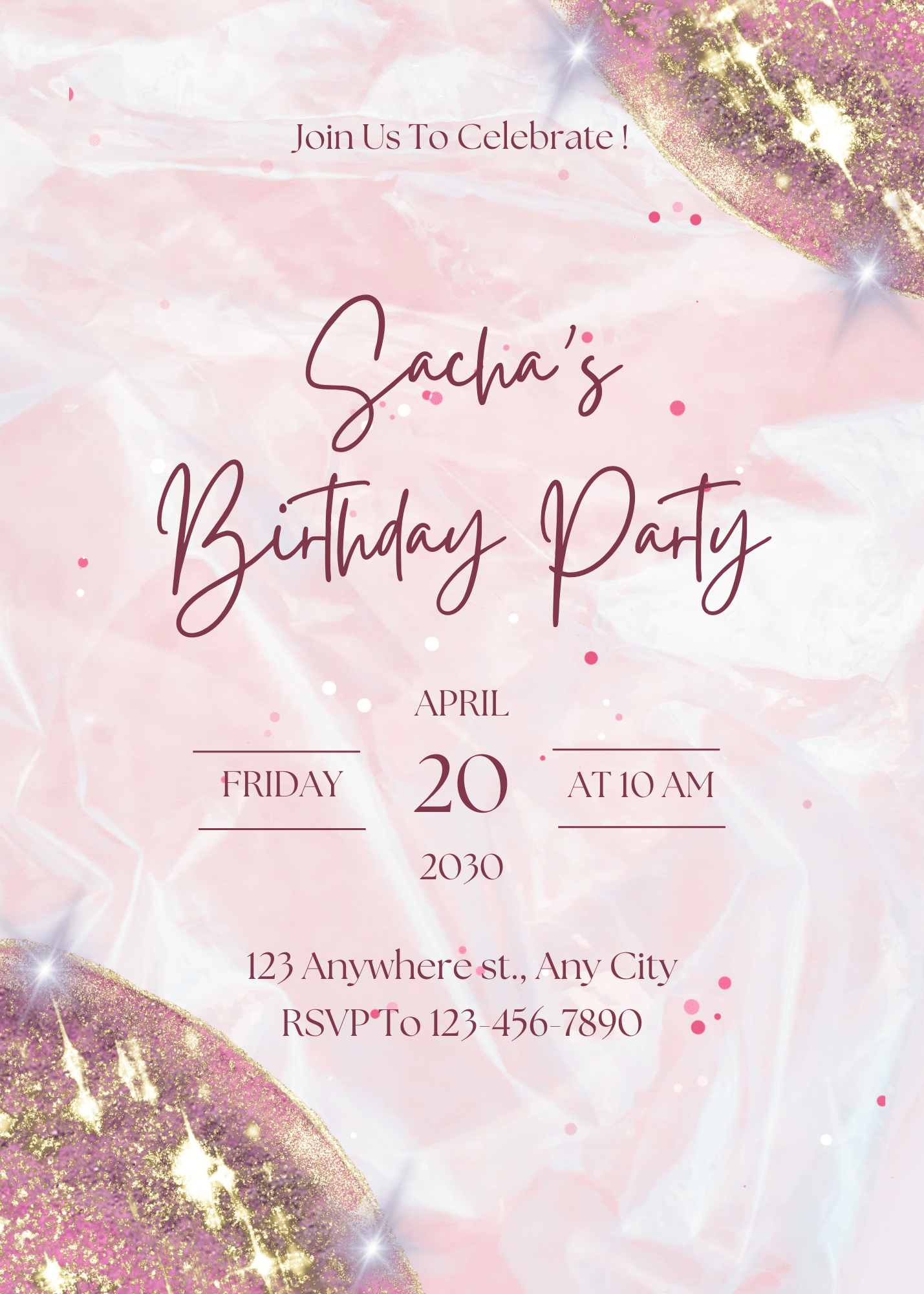 Elegant Pink and White Watercolor Birthday Party Invitation for Special Celebrations Sophisticated Celebration E-Card