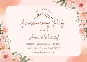 Floral Beautiful Pink and White Watercolor Floral Housewarming Invitation Landscape Sophisticated Celebration E-Card