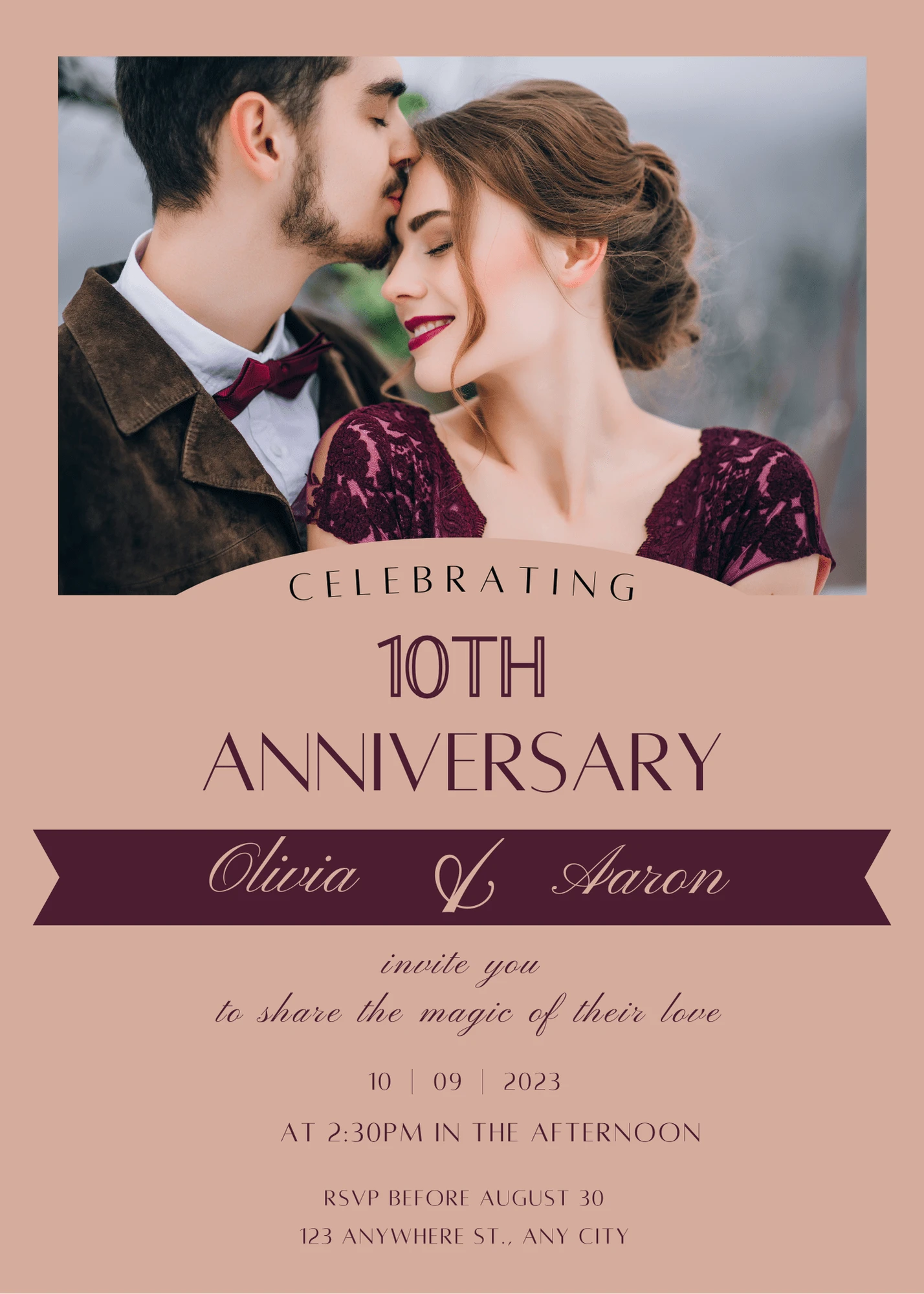 Modern Stylish Powder Pink and Marsala Modern Classic Anniversary Invitation Luxury Celebration Invite