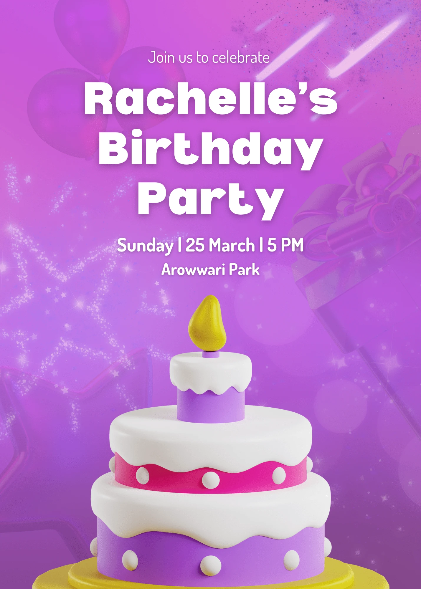 Fun Purple Illustration Birthday Party Invitation Personalized WhatsApp Invite