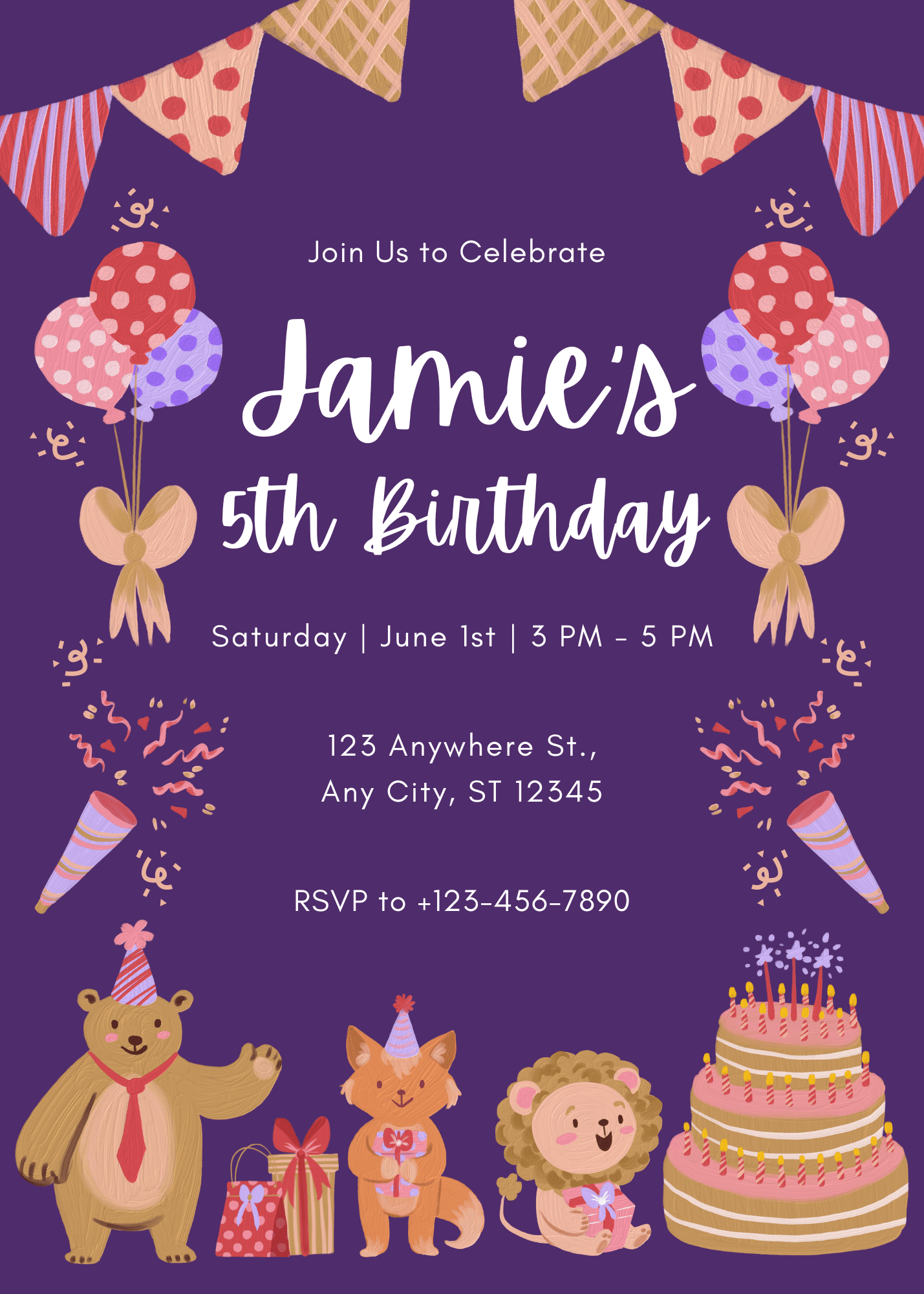 Birthday Creative Purple Illustrative Kids Birthday Invitation for Imaginative Parties Glitter Party E-Card