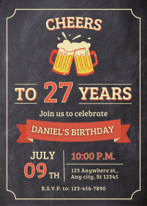 Birthday Red and Beige Vintage Birthday Invitation for Celebrations Modern Party Invitation