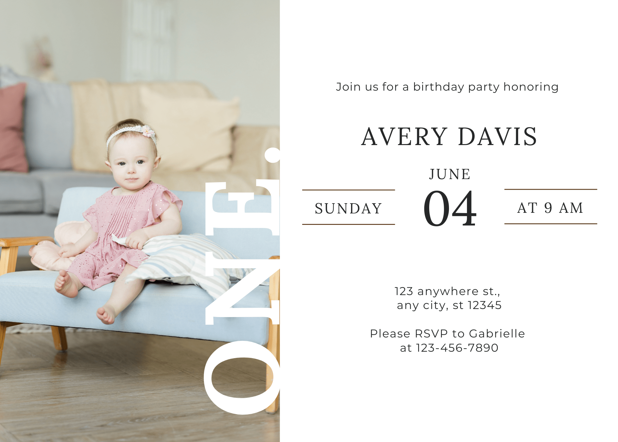 Birthday Sweet Simple Photo First Birthday Party Invitation for Cherished Memories Trendy Event E-Card