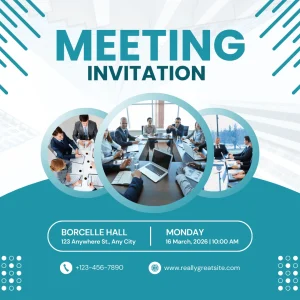 Minimalist Clean Teal Minimalist Meeting Invitation Instagram Post Glitter Party E-Card