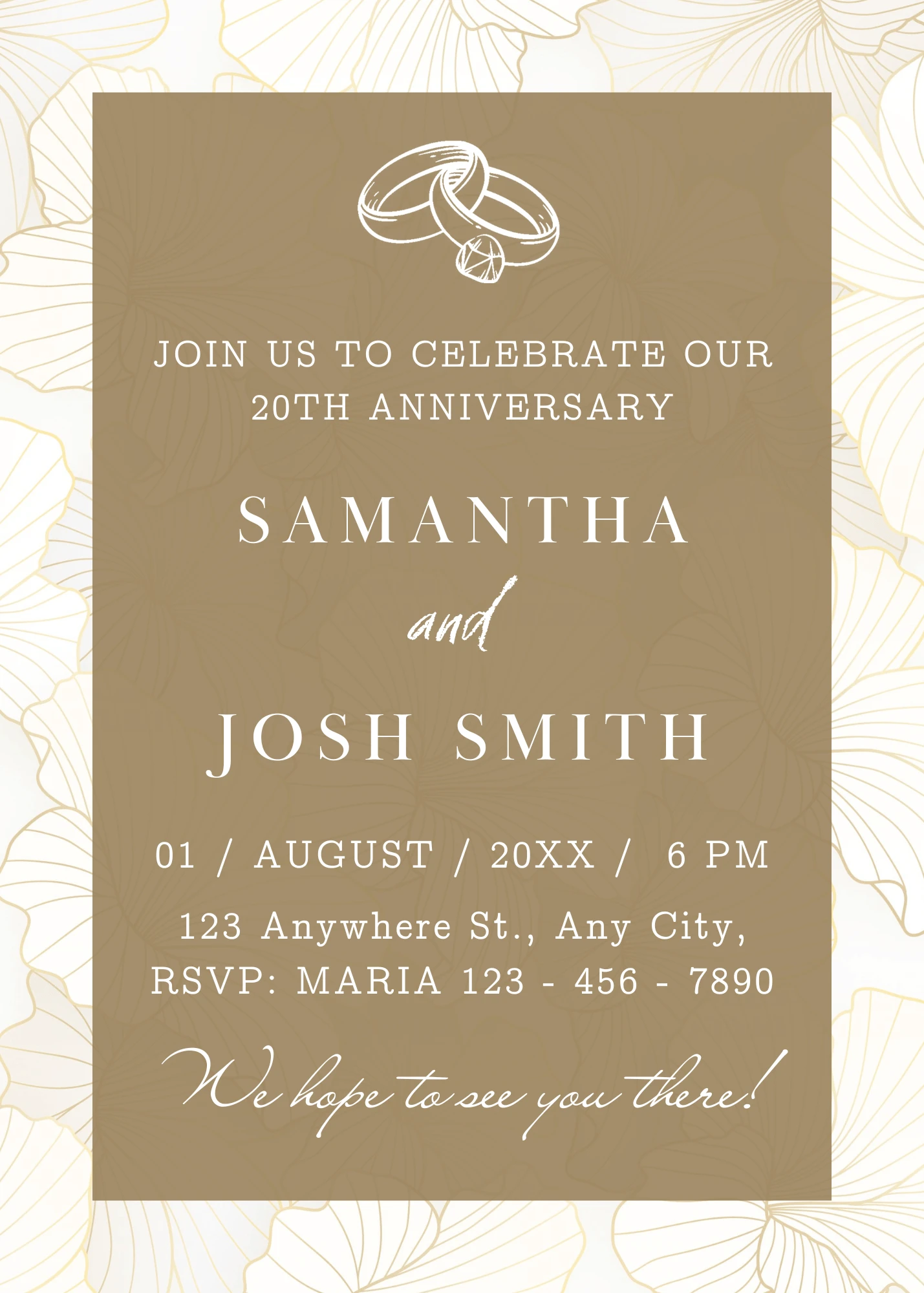 Minimalist Minimalist Floral Beige 20th Anniversary Wedding Invitation Elegant Digital Invitation