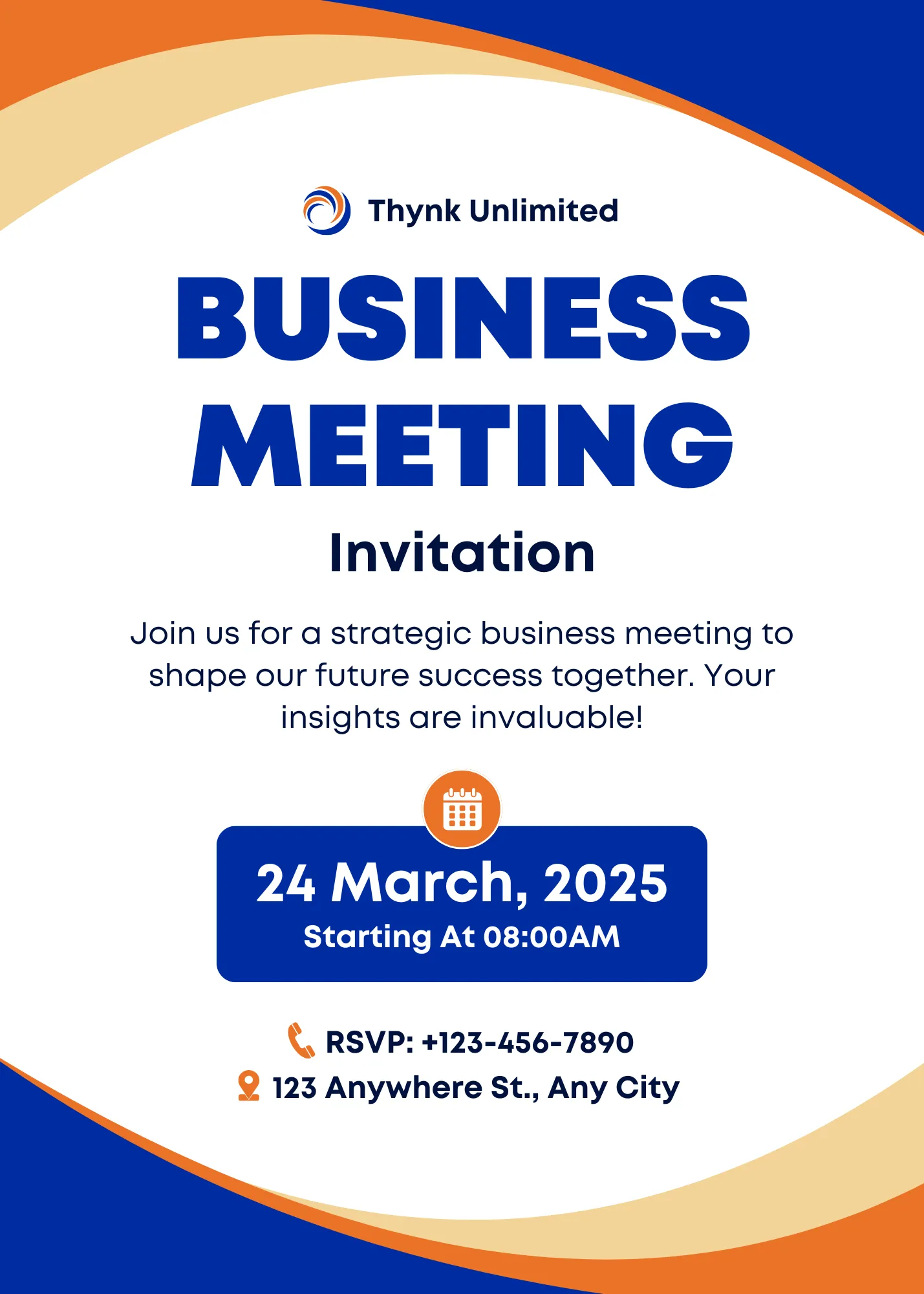 Modern Stylish White Blue and Orange Modern Business Meeting Invitation Personalized WhatsApp Invite