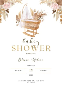 Digital Invitation Delightful White Watercolor Flower Baby Shower Invitation Modern Party Invitation