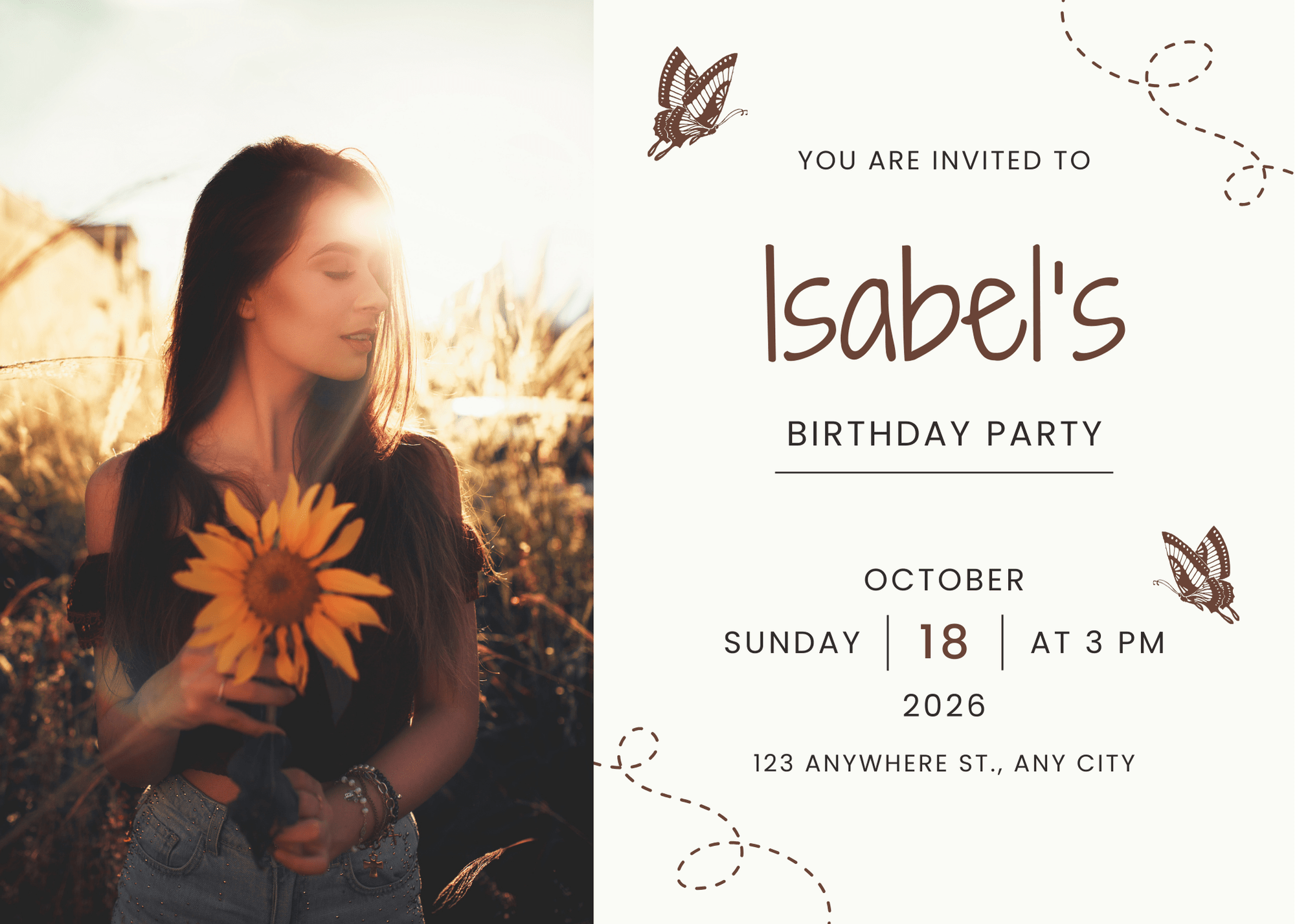 Elegant White and Brown Minimalist Birthday Party Invitation for Stylish Events Interactive Digital Invitation