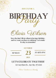 Elegant Classy White and Gold Elegant Birthday Invitation for Timeless Celebrations Trendy Event E-Card
