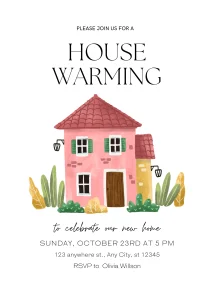 Party Delightful White and Pink Illustration Housewarming Party Invitation Luxury Celebration Invite