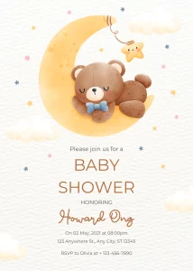 Digital Invitation Adorable Yellow and Brown Cute Baby Bear Baby Shower Invitation Personalized WhatsApp Invite