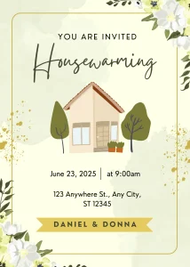 Digital Invitation Bright Yellow and Green Flower Watercolor Housewarming Invitation Trendy Event E-Card