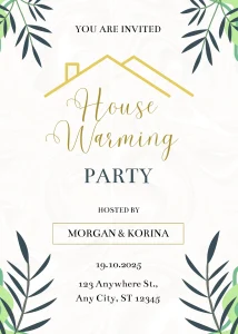 Vibrant Vibrant Yellow and Green Leaves Bordered Housewarming Party Invitation Sophisticated Celebration E-Card