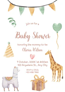 Digital Invitation Unique Yellow and Turquoise Cute Watercolor Baby Shower Invitation Trendy Event E-Card