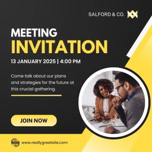 Digital Invitation Striking Yellow and Black Corporate Meeting Invitation Instagram Post High-Quality Video Invite