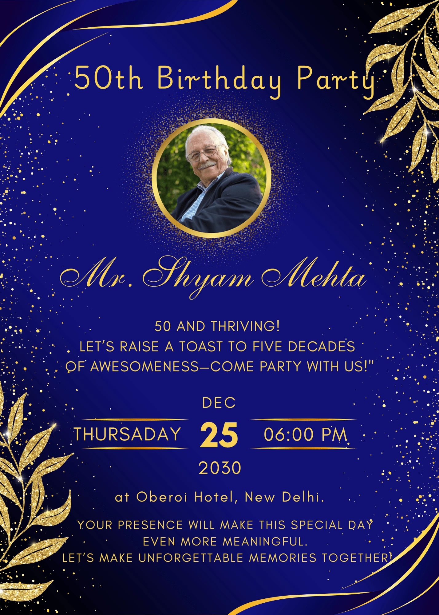 50th Birthday Party Eng Blue and Gold Elegant 02 – personalised 50th birthday card by InvitationGuru