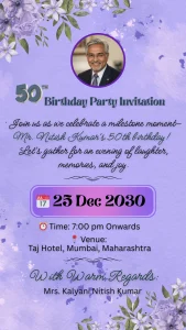 50th birthday party Invitation Purple Theme 711
