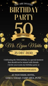 50th Birthday Invite Black Golden Theme 186