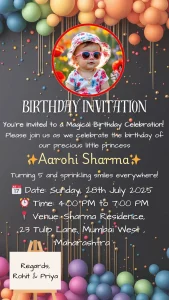 Birthday Invite Black Colorful Balloon 1045