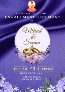 Buddhist Eng Ring Ceremony Voilet Satin Theme Card 01