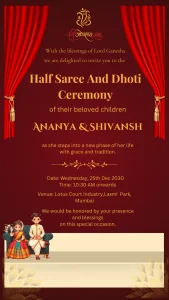 Half Saree Dhoti Ceremony Red Brown Card
