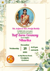 Half Saree Invitation Jasmin Flower Theme Card