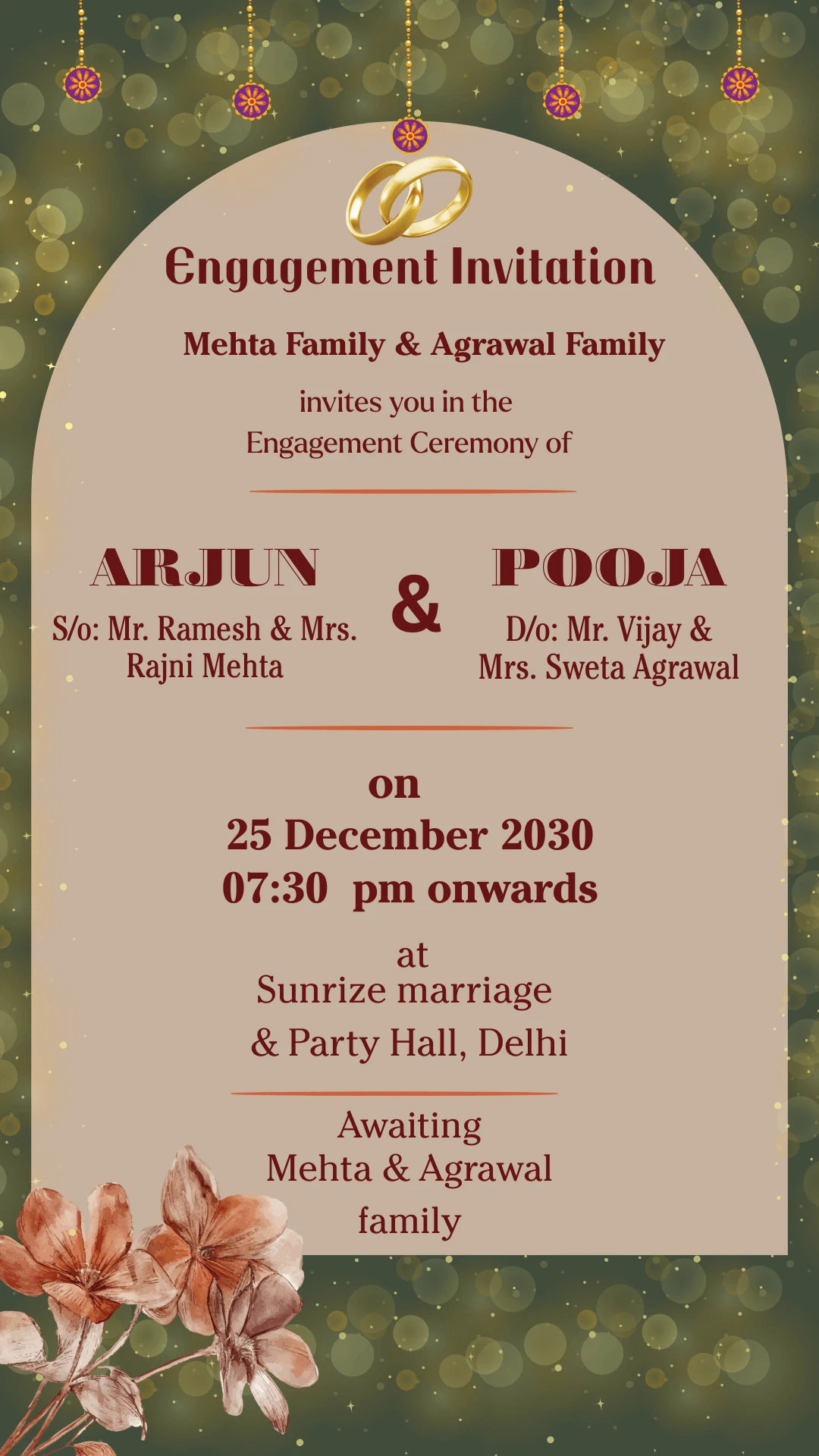 Hindu Eng Ring Ceremony Browm Green Theme Card 02