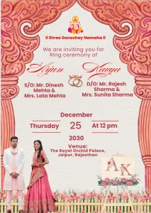 Hindu English Ring Ceremony Pastel Pink Theme Card 010
