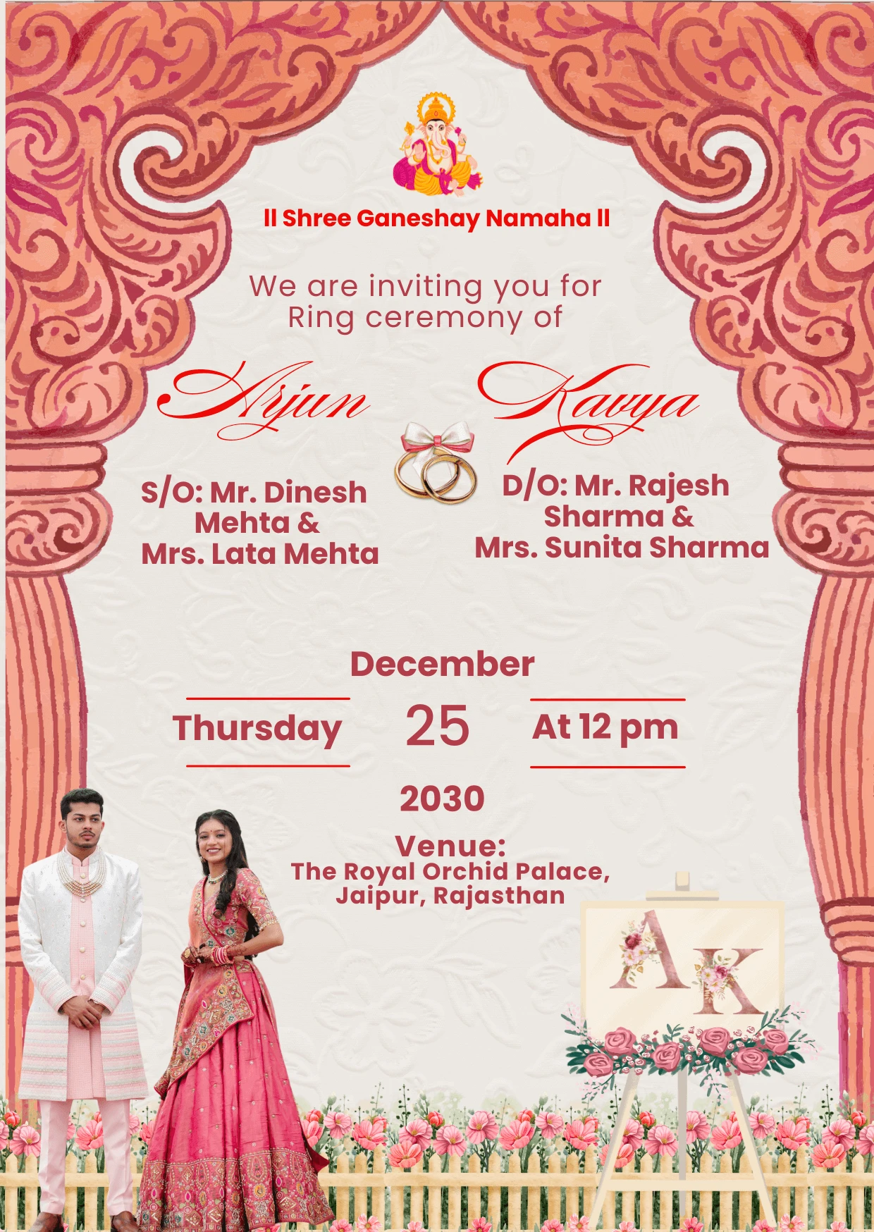 Hindu English Ring Ceremony Pastel Pink Theme Card 010