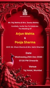 Hindu Wedding Card Marathi Red Peacock Theme Eng