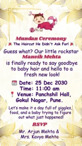 Mundan Ceremony White Golden Theme Card 110