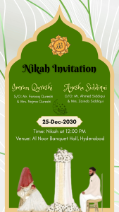 Muslim Wedding Green Off White Theme Card 654