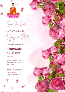 Pink Elegant Buddhist Wedding Card English Theme 01