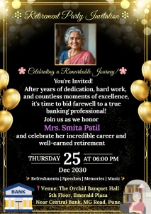 Retirement Party Invitation Black Golden Theme Card 04