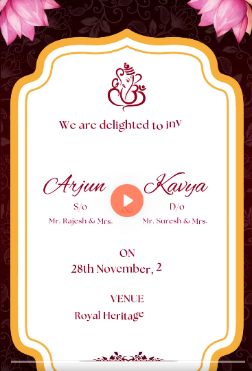 Lotus Theme Wedding Invitation Video – personalised wedding invite in reels style invitation video by InvitationGuru