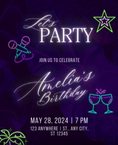 Birthday Stylish Purple, White, and Blue Birthday Invitation Gold Themed Invitation