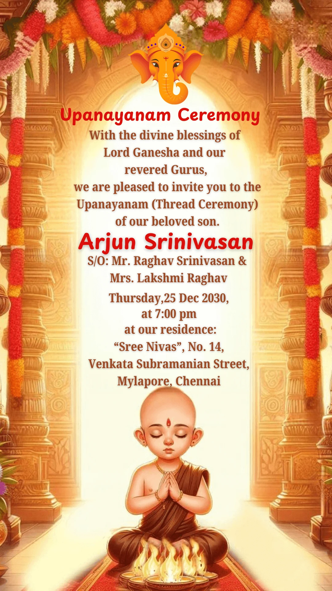 Thread Ceremony Orange Red Theme Card 321