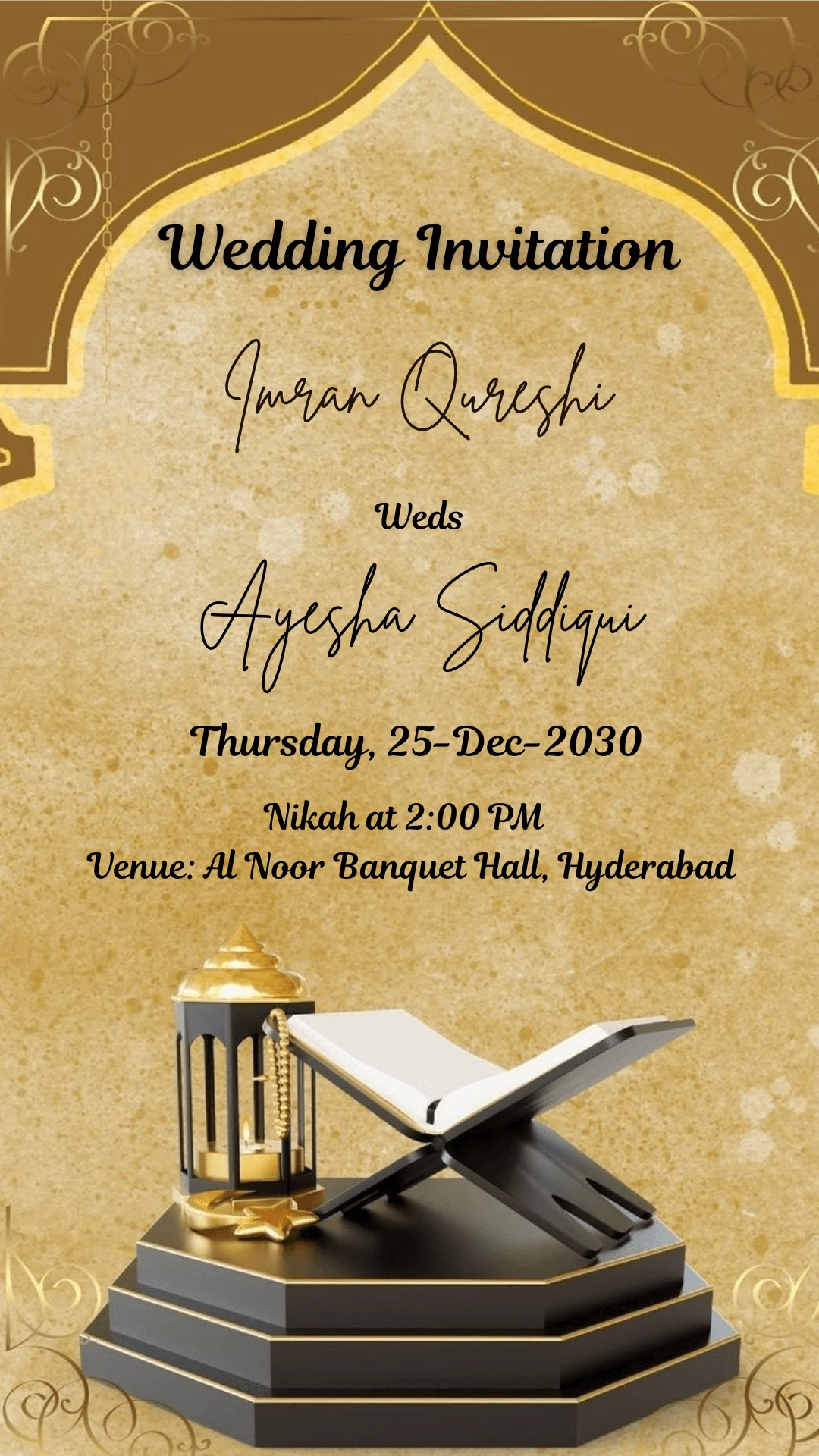 Wedding Invitation Muslim Card Mustered Yellow 786 – personalised Muslim wedding card by InvitationGuru