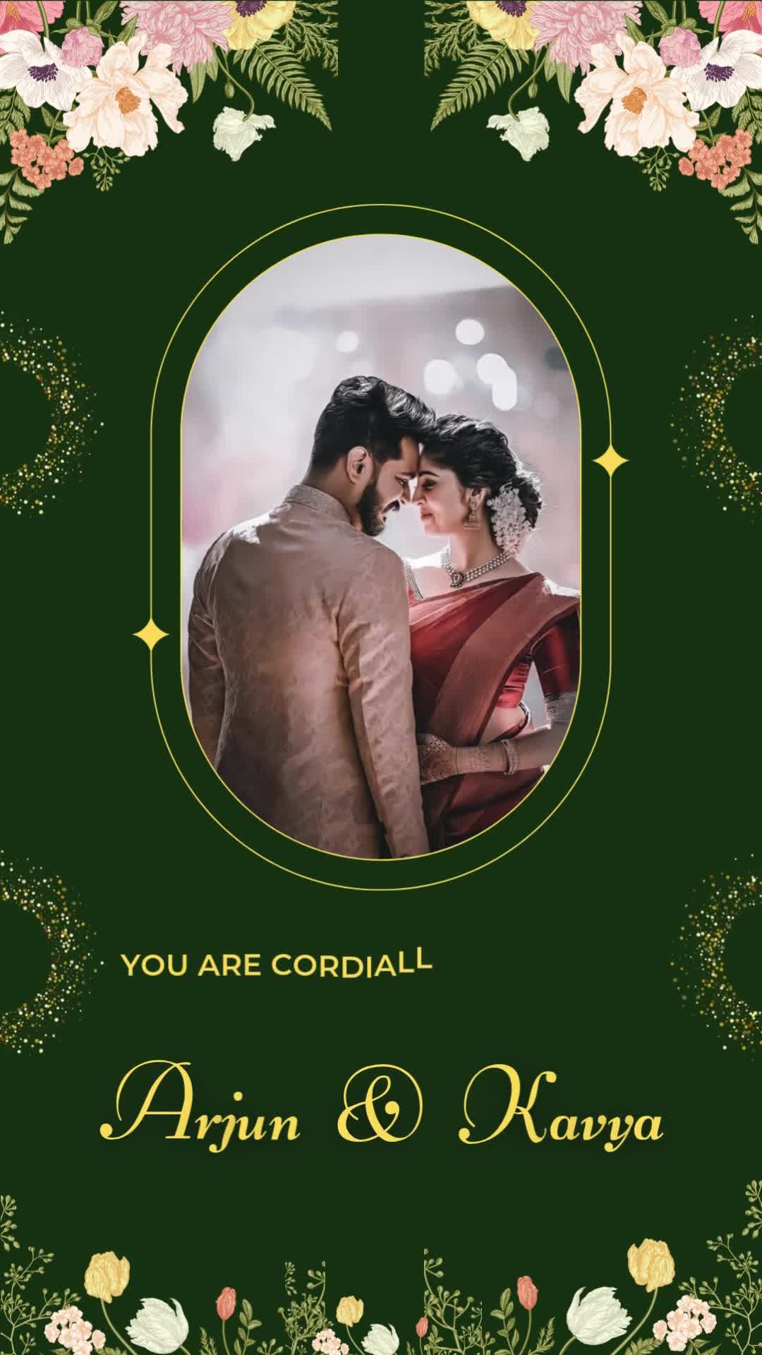 Green and Gold Indian Wedding Invitation Mobile Video – personalised wedding invite in reels style invitation video by InvitationGuru