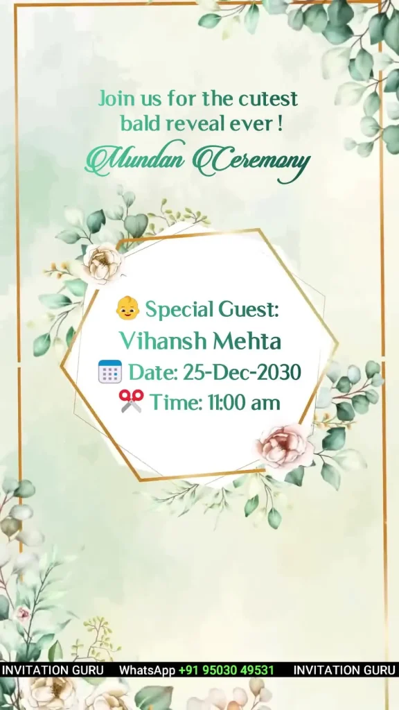 Mundan Ceremony Story Theme Green Flowers 03 – personalised mundan ceremony invitation video by InvitationGuru