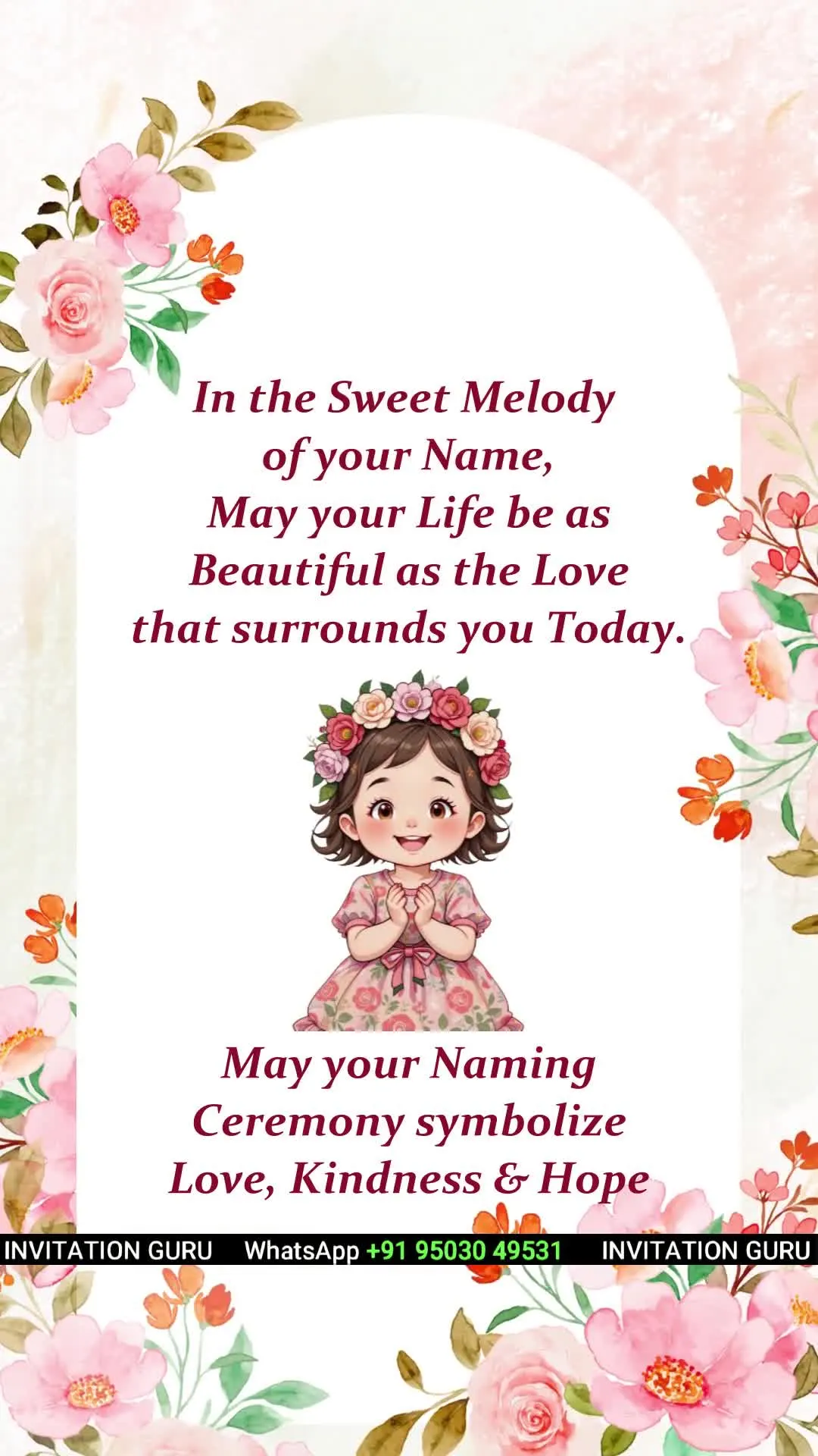 Name Ceremony Story Theme White & Pink flowers 03 – personalised naming ceremony invitation video by InvitationGuru