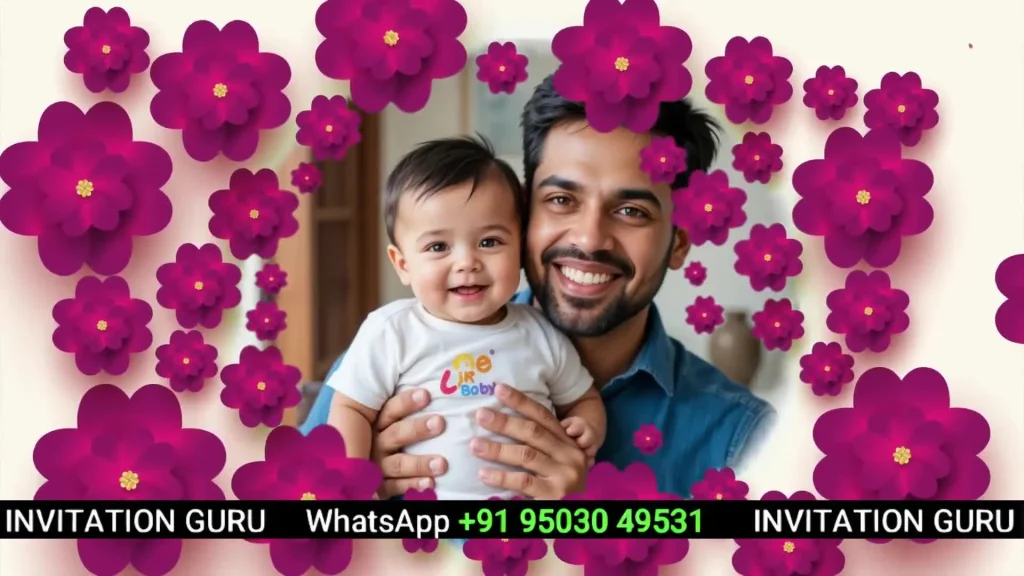 Naamkaran Ceremony Pink flowers with Pic 02 – personalised naming ceremony invitation video by InvitationGuru