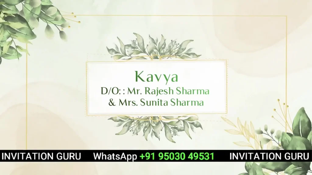 Wedding Invite Green leaf No Photo 105 – personalised wedding invitation video by InvitationGuru
