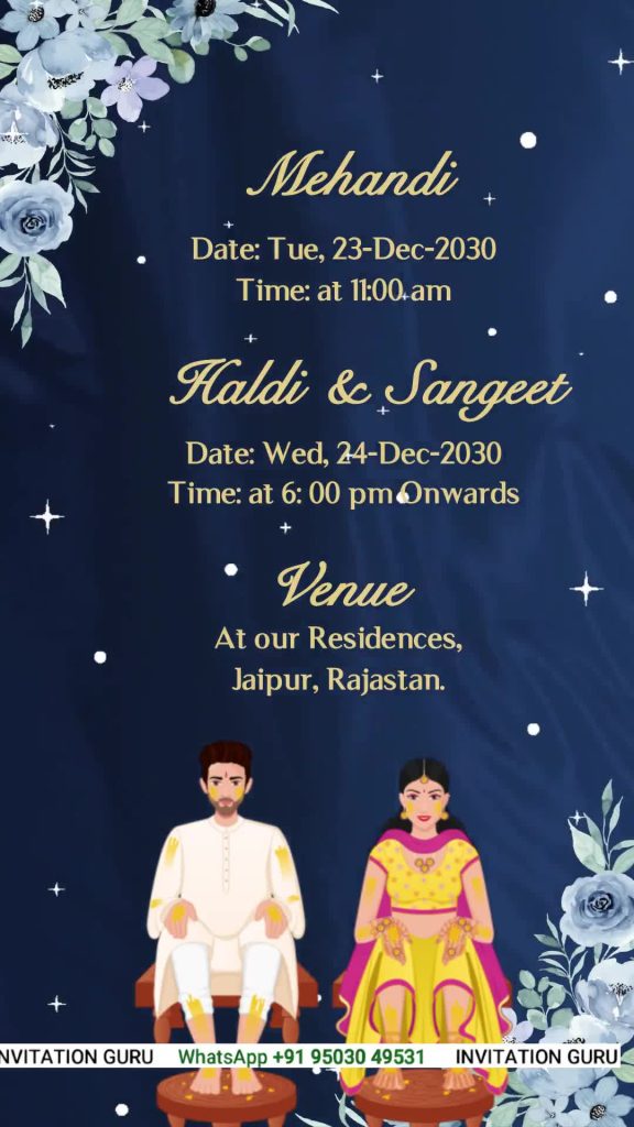 Wedding Invite Story Theme Satin Royal Blue 1080 – personalised wedding invite in reels style invitation video by InvitationGuru