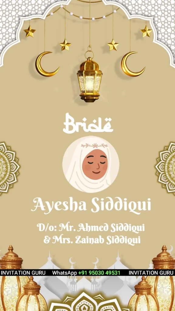 Muslim Wedding Invite Story Theme Beige & Golden Theme 014 – personalised wedding invite in reels style invitation video by InvitationGuru