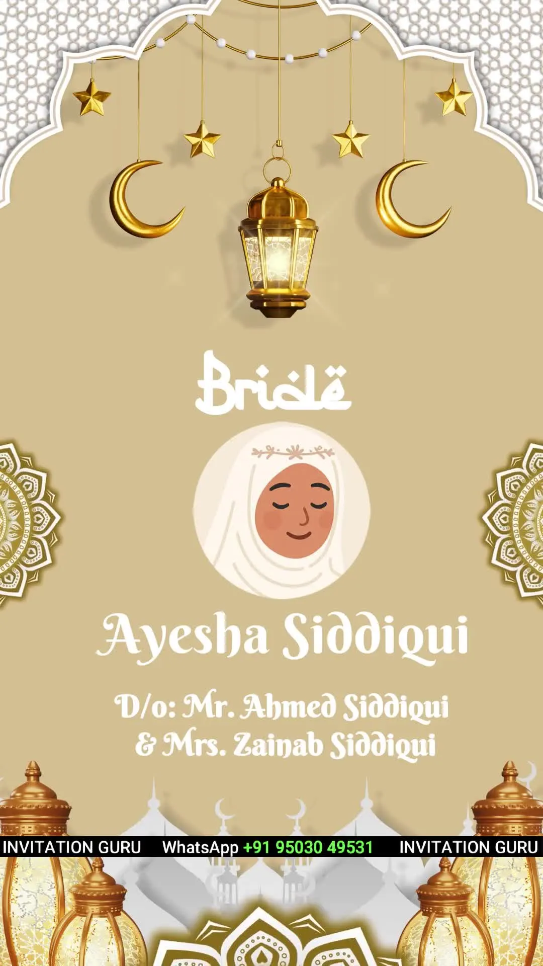 Muslim Wedding Invite Story Theme Beige & Golden Theme 014 – personalised wedding invite in reels style invitation video by InvitationGuru